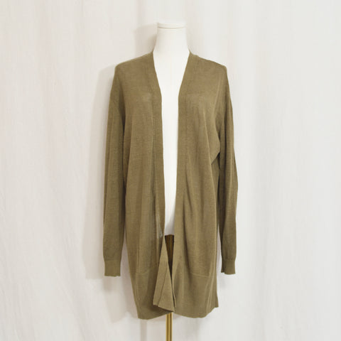 long line moss green lightweight linen cardigan