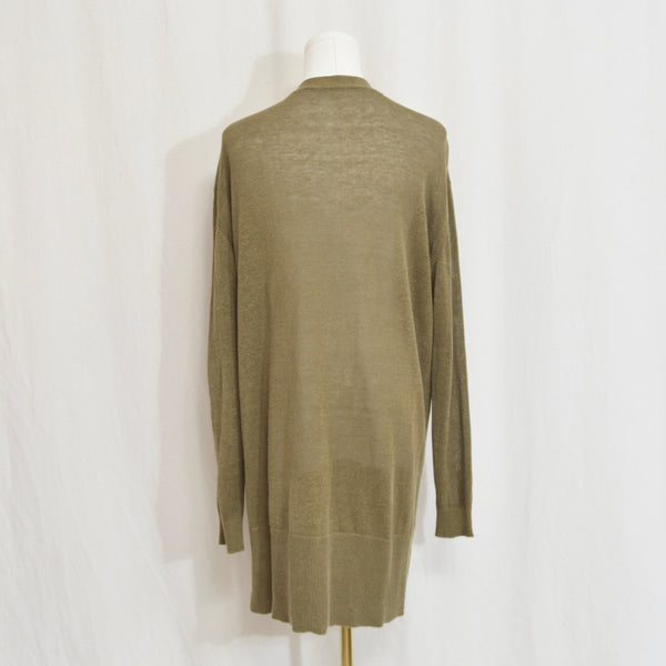 long line moss green lightweight linen cardigan
