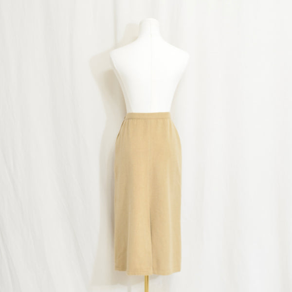 26" fully lined dark khaki wool and camel hair straight line midi skirt