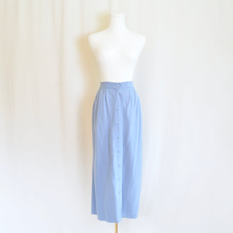 26”-44” light dusty blue raw silk plus size button down midi skirt