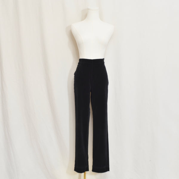 29 x 27.5 black cotton velvet high waisted cropped straight leg pants