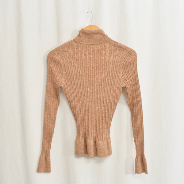 silk blend copper glitter knit turtleneck sweater top