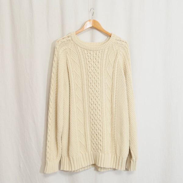 ll bean classic cream cotton fisherman sweater