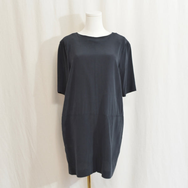 low back boxy black pure silk romper