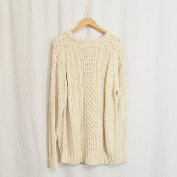 ll bean classic cream cotton fisherman sweater