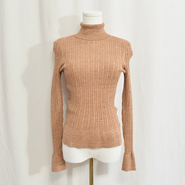 silk blend copper glitter knit turtleneck sweater top