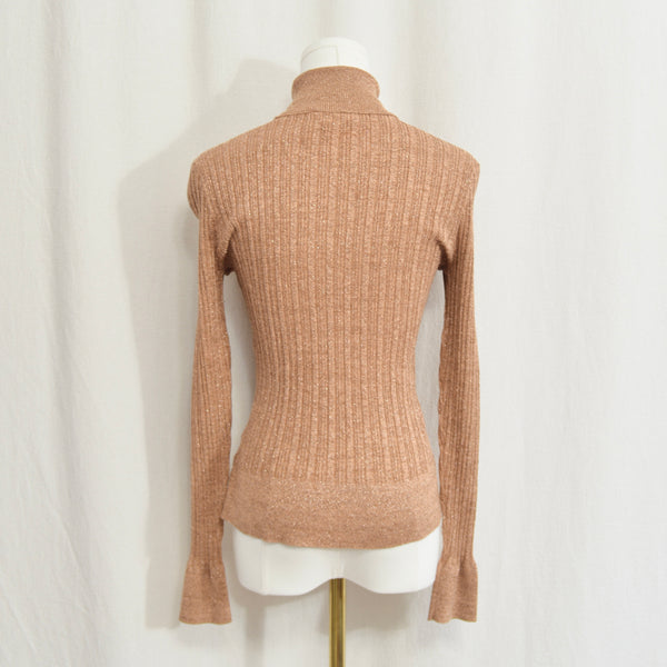 silk blend copper glitter knit turtleneck sweater top