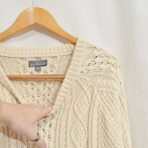 ll bean classic cream cotton fisherman sweater