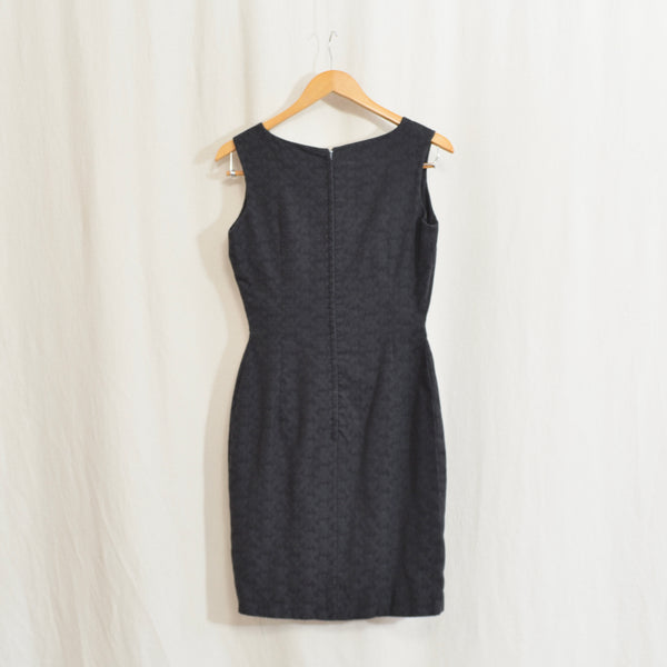 simple black cotton fitted zip up brocade mini dress