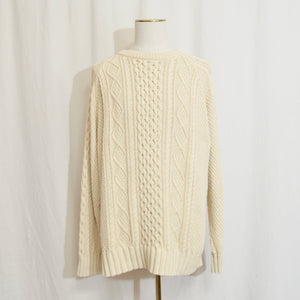 ll bean classic cream cotton fisherman sweater