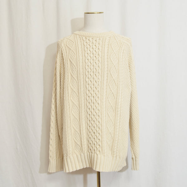 ll bean classic cream cotton fisherman sweater