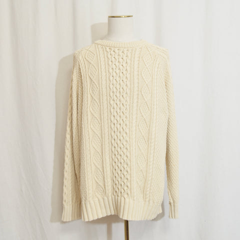 ll bean classic cream cotton fisherman sweater