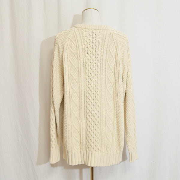 ll bean classic cream cotton fisherman sweater
