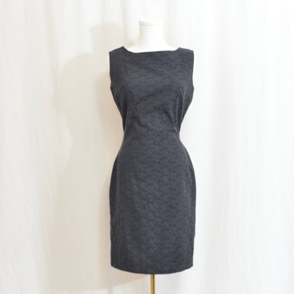 simple black cotton fitted zip up brocade mini dress