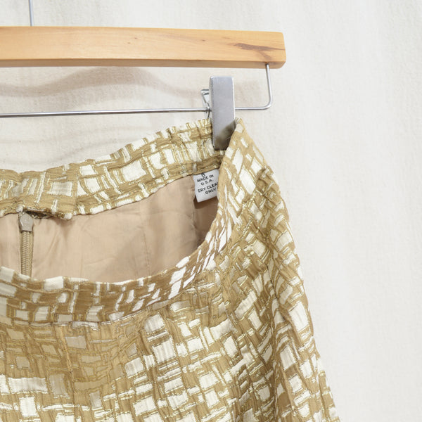 abstract geometrical gold and ivory knee length skirt