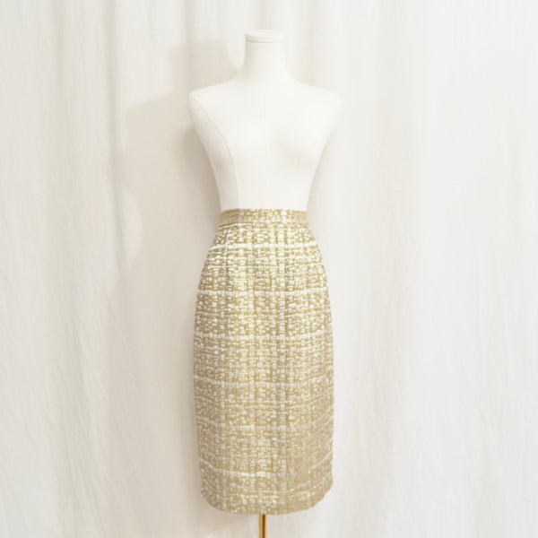 abstract geometrical gold and ivory knee length skirt