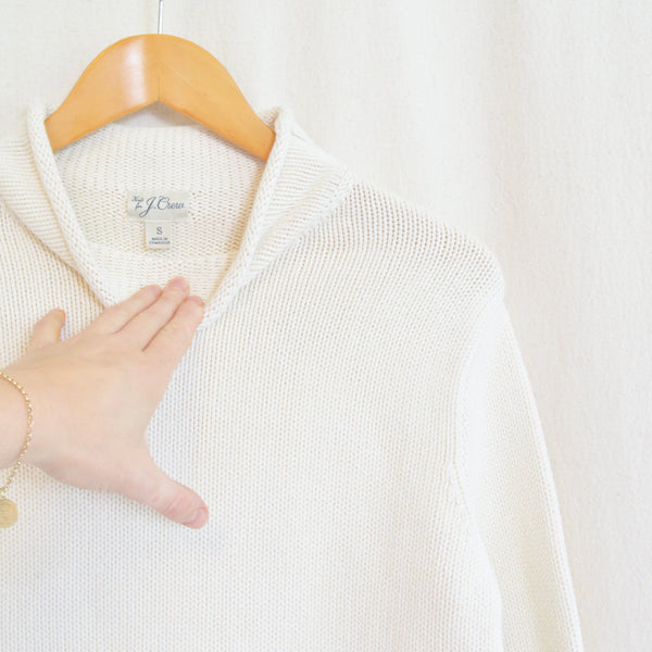 classic ivory cotton mock neck j crew sweater