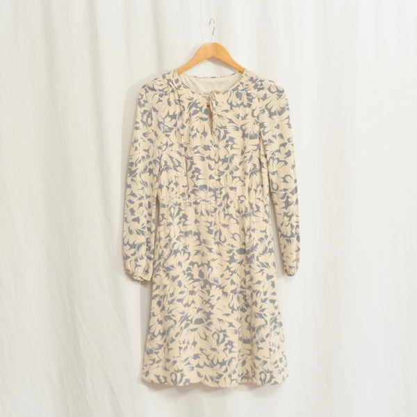 pure silk tie-neck knee length taupe and gray dress