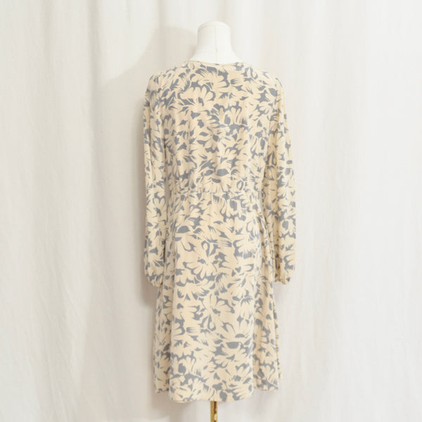 pure silk tie-neck knee length taupe and gray dress