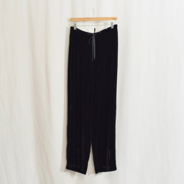 silk blend drawstring and elastic waisted velvet straight leg pants