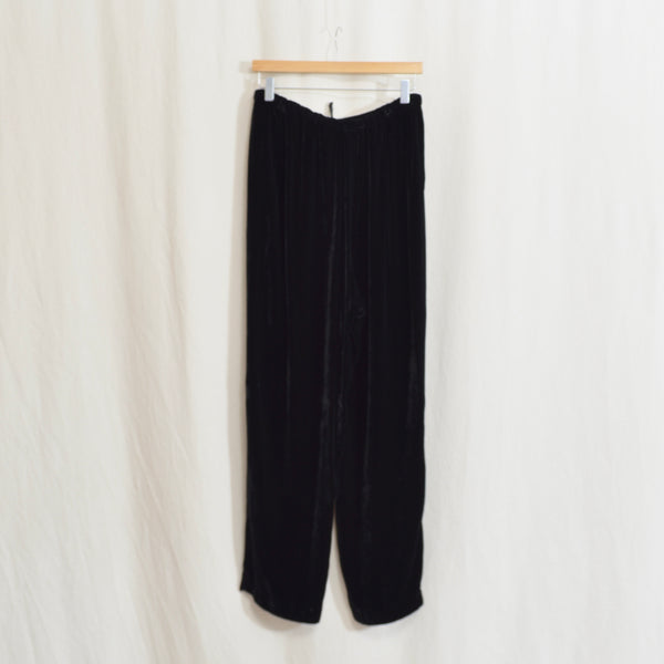 silk blend drawstring and elastic waisted velvet straight leg pants