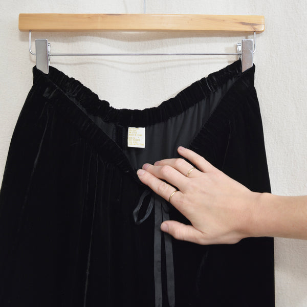 silk blend drawstring and elastic waisted velvet straight leg pants