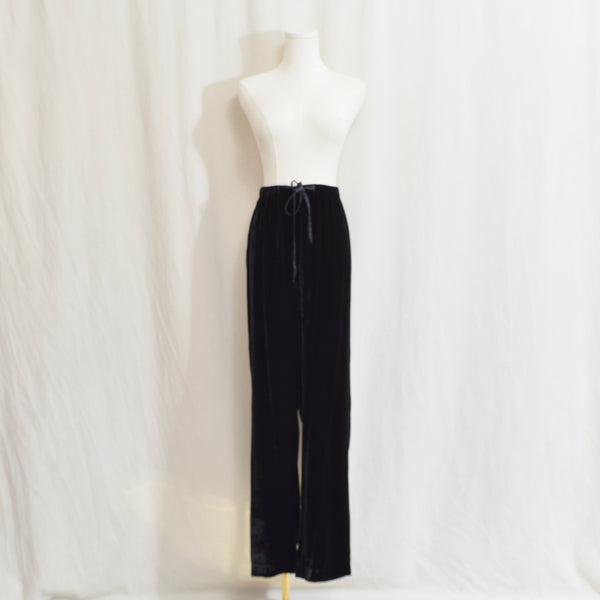 silk blend drawstring and elastic waisted velvet straight leg pants