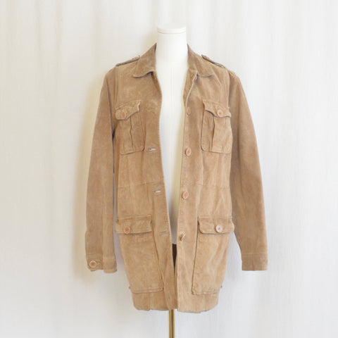 fully lined light brown vintage suede chore coat