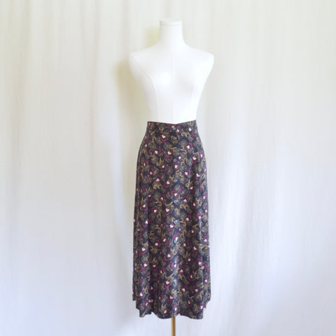 28”-32” black button down floral elastic easy skirt
