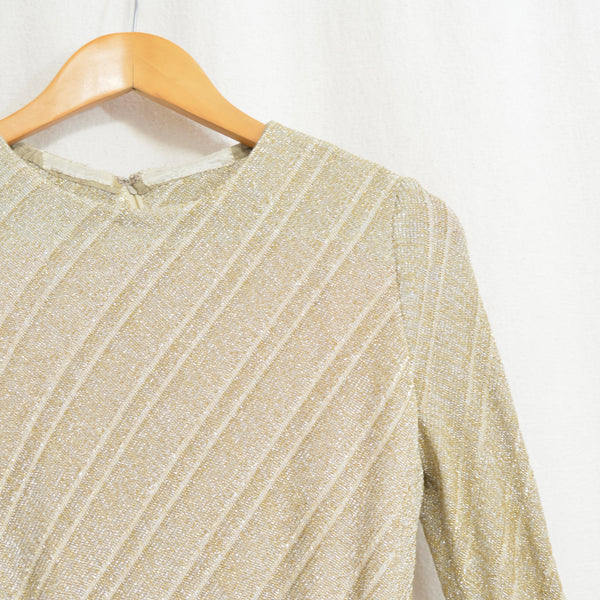 gold sparkle knit belted long sleeve midi dress