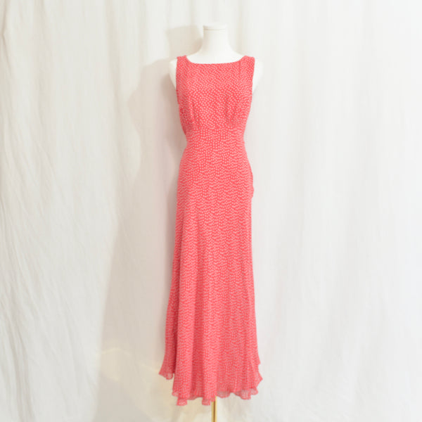 fully lined red silk polka dot tailored maxi dress