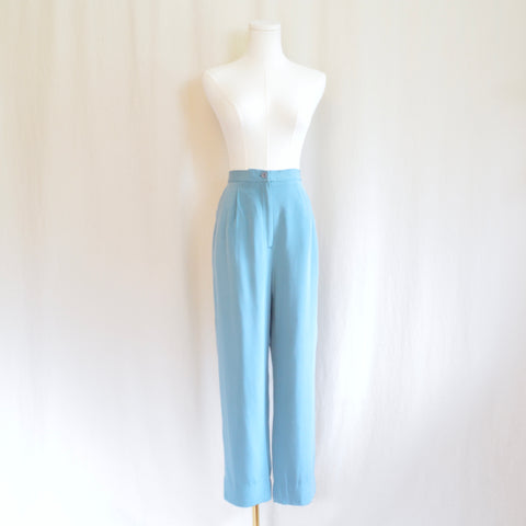 30 x 26.5  pure silk fully lined teal high waisted straight leg pants