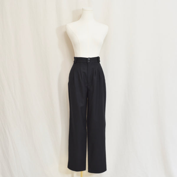25.5 x 28 black pure wool vintage high waisted straight leg pants