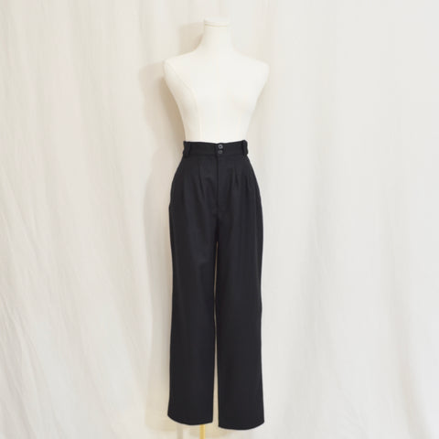 25.5 x 28 black pure wool vintage high waisted straight leg pants