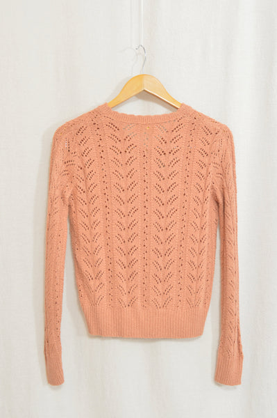 “pure gould” open knit dusty rose v-neck cropped sweater