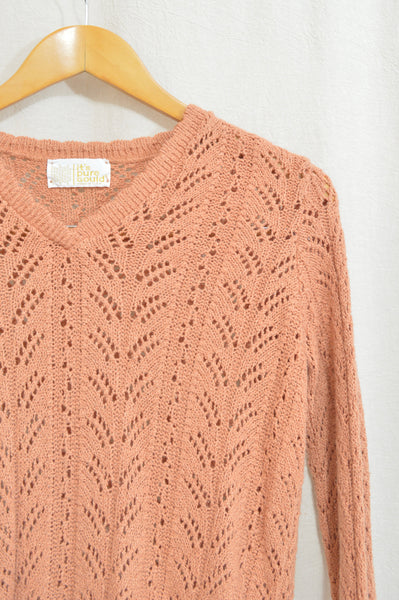 “pure gould” open knit dusty rose v-neck cropped sweater