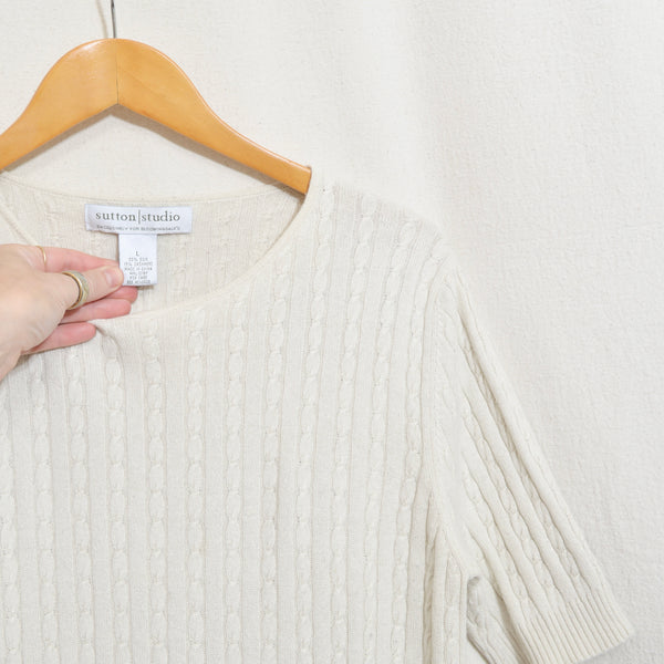 vintage oatmeal silk and cashmere blend cableknit sweater tee