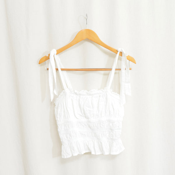 sweet little cropped white cotton tank with shoulder ties