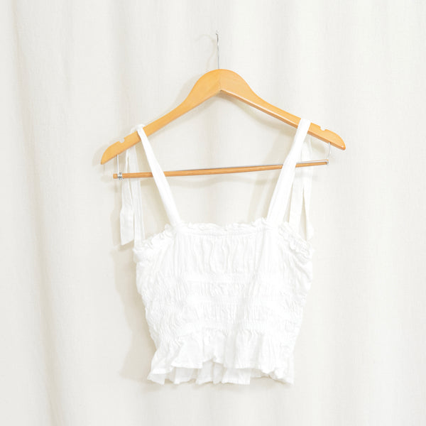 sweet little cropped white cotton tank with shoulder ties