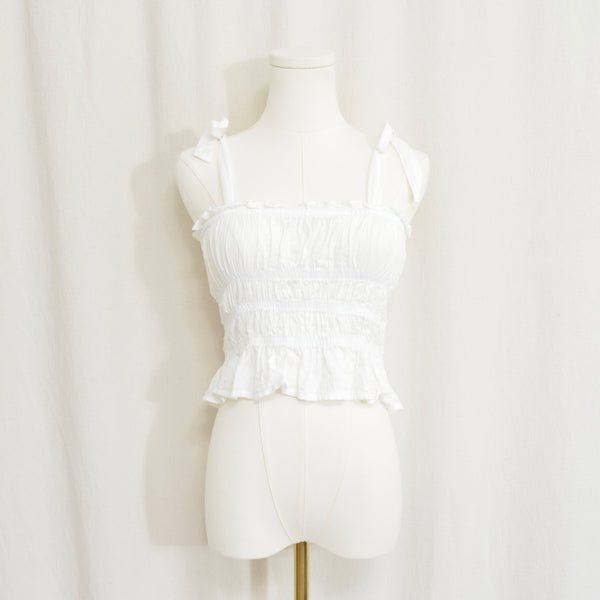sweet little cropped white cotton tank with shoulder ties