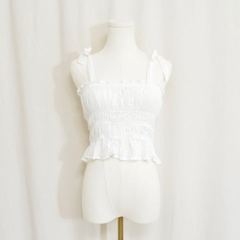 sweet little cropped white cotton tank with shoulder ties