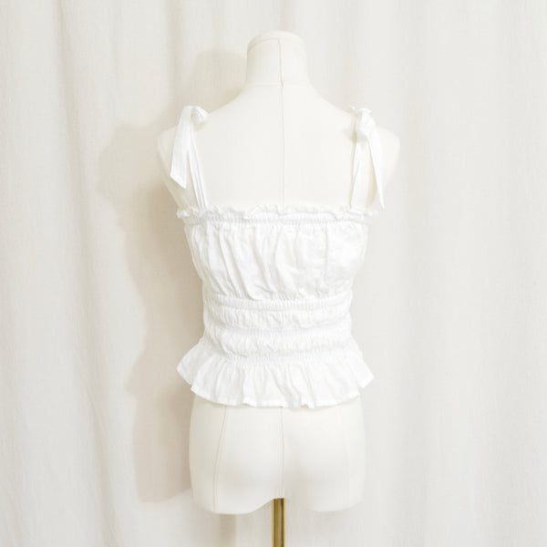 sweet little cropped white cotton tank with shoulder ties