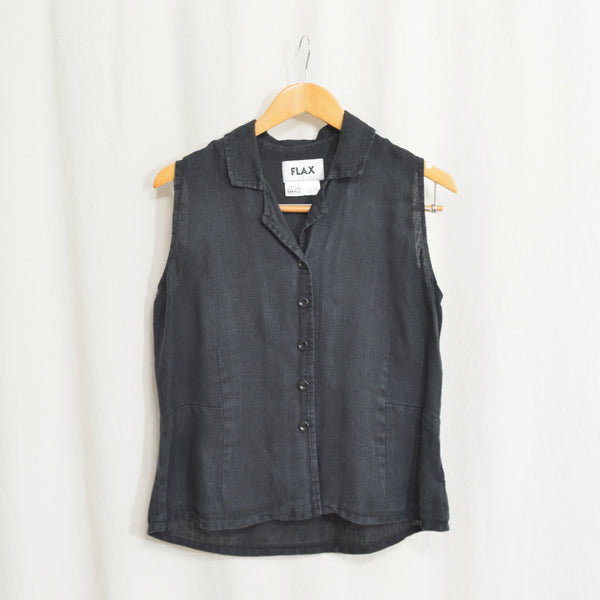 pure linen black flax button down tank