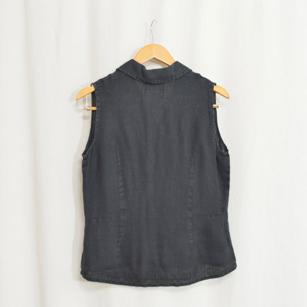pure linen black flax button down tank