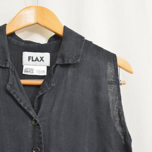 pure linen black flax button down tank