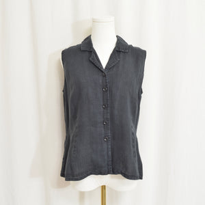 pure linen black flax button down tank