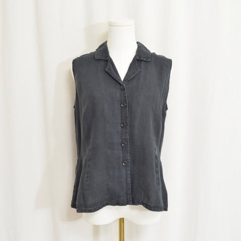 pure linen black flax button down tank
