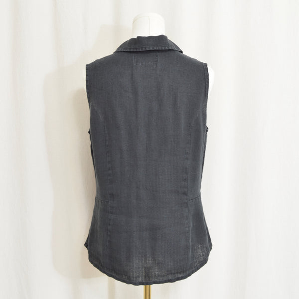pure linen black flax button down tank