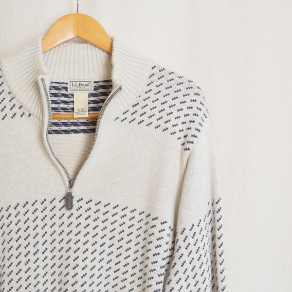 thick cotton beige ll bean patterned quarter zip sweater