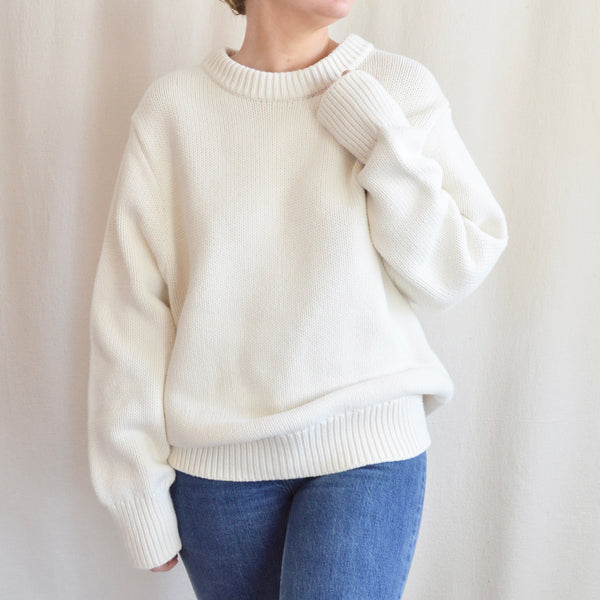 thick knit oversized off white cotton crew neck